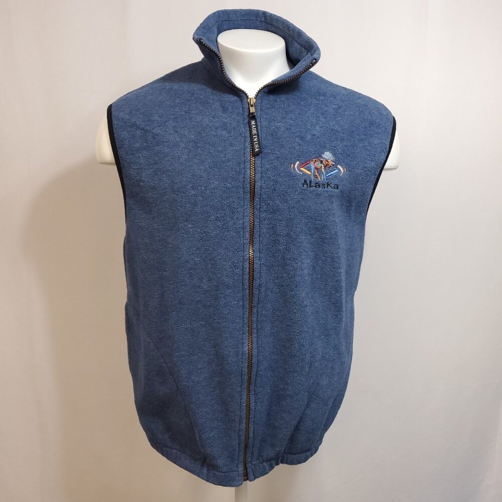 VTG Polar Graphics Fleece Vest Embroidered Alaska Logo Made in USA Pockets Large